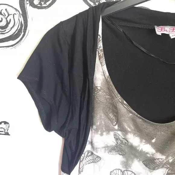 Size 12 Be Beau Butterfly Print Top w Light Bolero Over - Picture 2 of 5